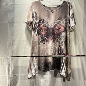 Big Bang USA XL Women's Tshirt Rhinestone Butterfly Pullover Short Sleeve